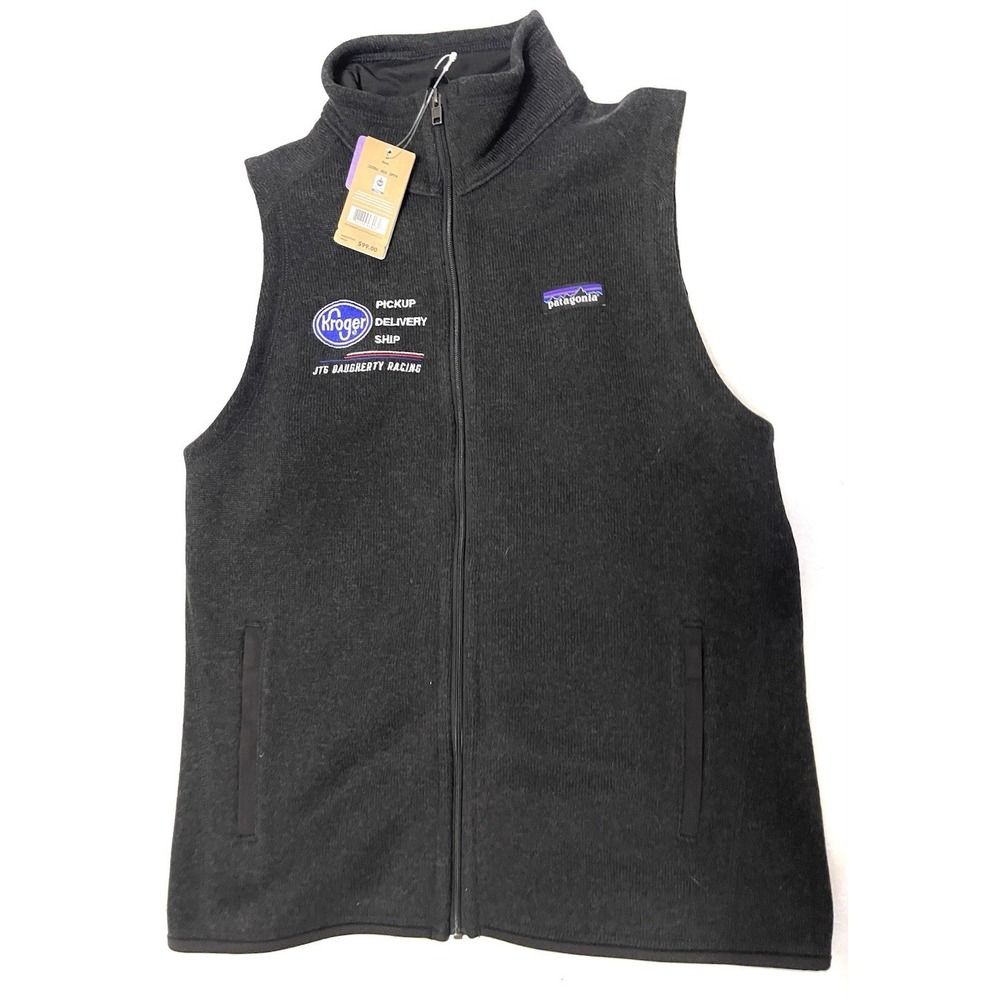 Patagonia Men's Black Fleece Vest Full-Zip Stand Up Collar Size Medium With Logo